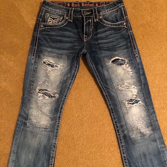 orange rock revival jeans